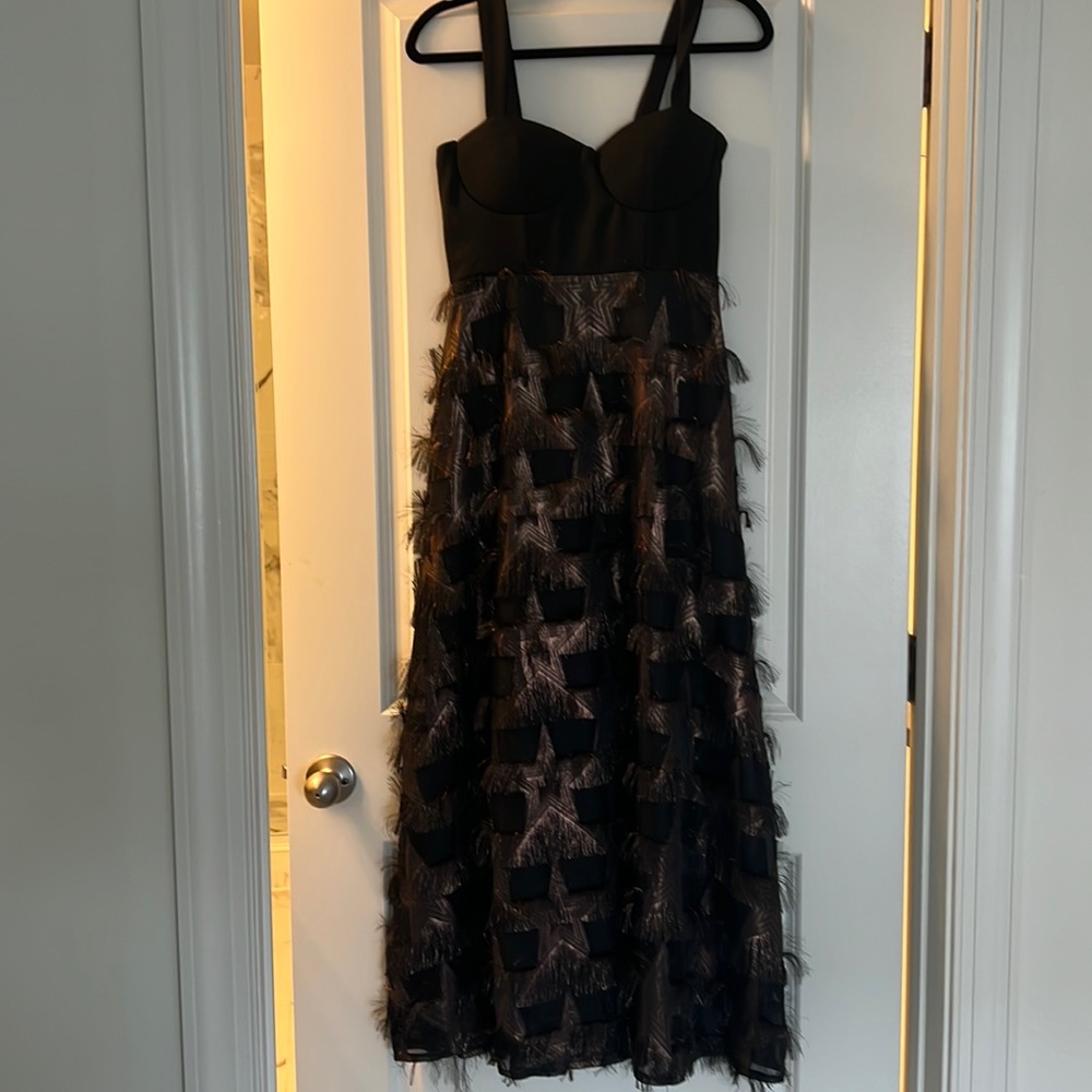 Shimmer Stars Tassel Prom Maxi Dress in Black